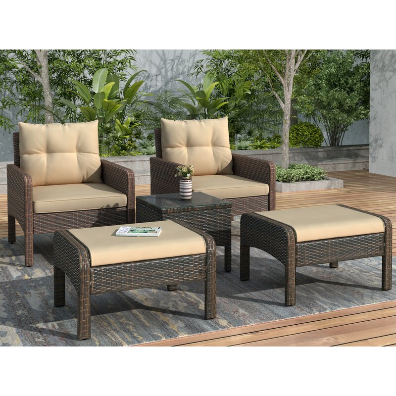Red Barrel Studio® 5-Piece PE Rattan Wicker Outdoor Patio Furniture Set